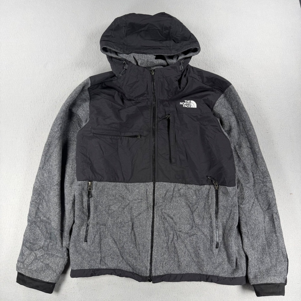The North Face Denali 2 Polartec Fleece Hoodie Mens Medium Grey Black Jacket